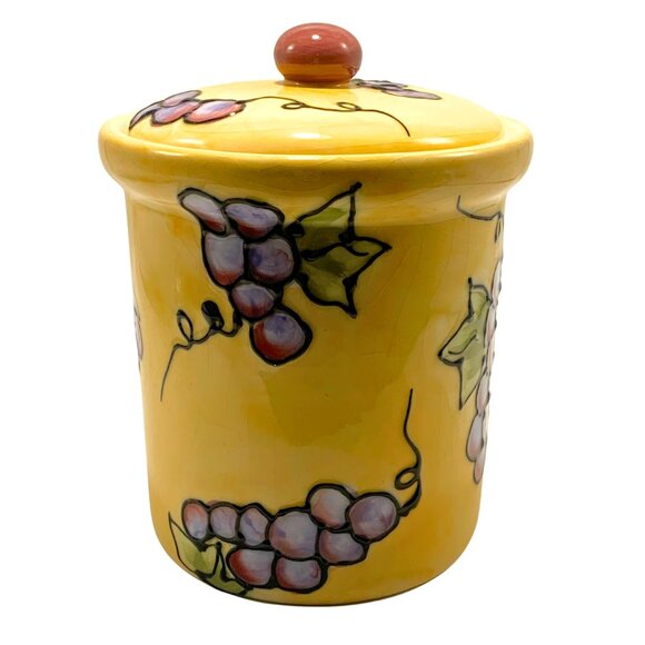 Lillian Vernon Canister Vintage Ceramic Yellow With Grape Design & Lid - Picture 1 of 5